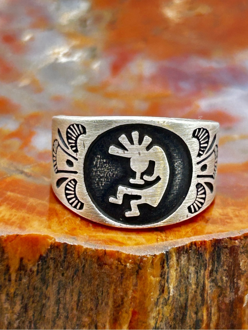 Southwest Sterling Silver Flute Player Ring - Size 9